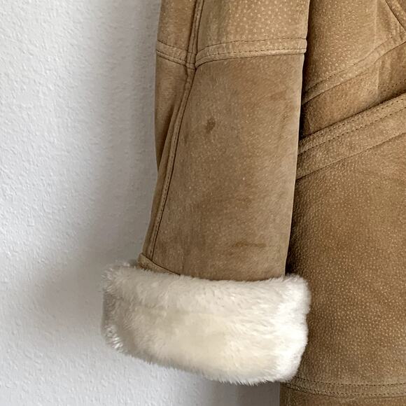 Wilsons Leather Shearling Fleece Faux Fur Lined Suede Leather Coat in Tan - Picture 16 of 16